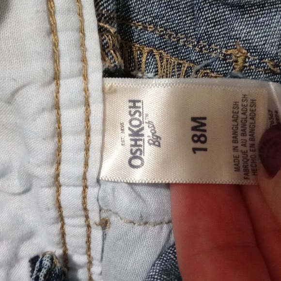 💙OshKosh B'gosh💙 - Blue/Gray Front Logo Denim Overalls - Picture 3 of 12